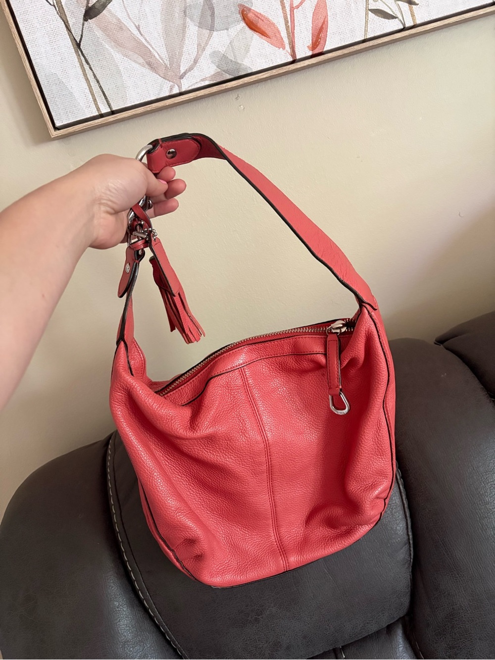 Coach Coral Pebbled Leather Shoulder Hobo